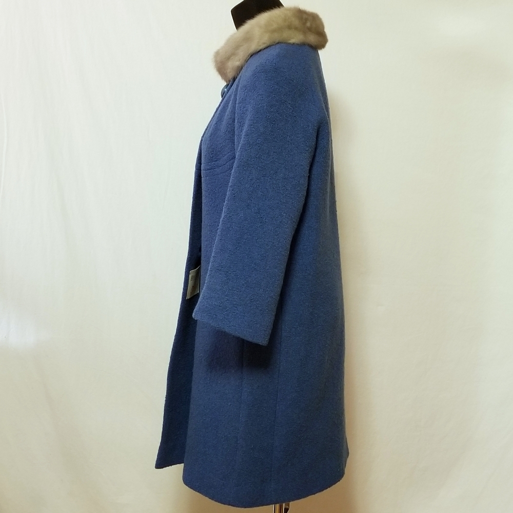 Vintage Wool Coat with Silver Fur Collar Sz L - Picture 3 of 13